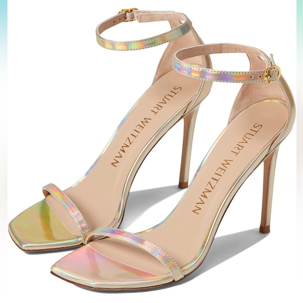 STUART WEITZMAN NUDISTCURVE 100 STRAP SANDAL in ROSE GOLD size 10